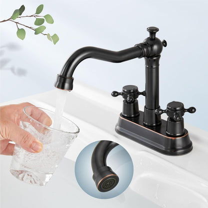 European Antique 3-Hole Bathroom Sink Faucet with Dual Hand Wheel Handles