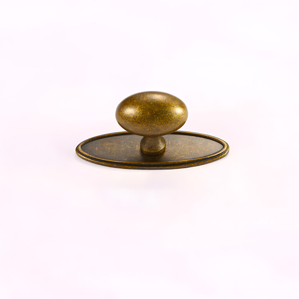 Antique  Solid Brass Oval Cabinet Knobs with Backplate