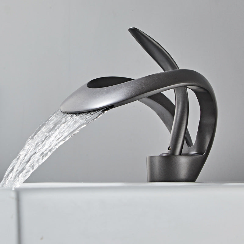 Veyra Waterfall Bathroom Sink Faucet, Modern Single Hole Single Lever Vanity Faucet