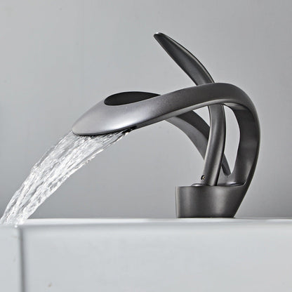 Veyra Waterfall Bathroom Sink Faucet, Modern Single Hole Single Lever Vanity Faucet