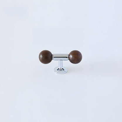 Wooden Round Bar Cabinet Handles with Brass Mounts