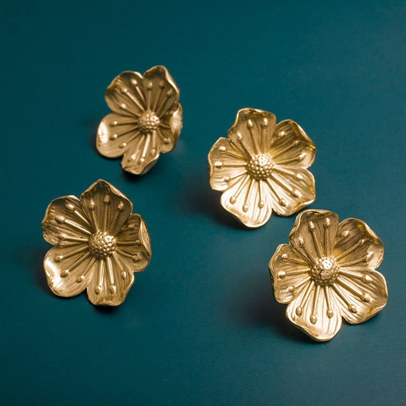 Solid Brass Sakura Flower Cabinet Knobs