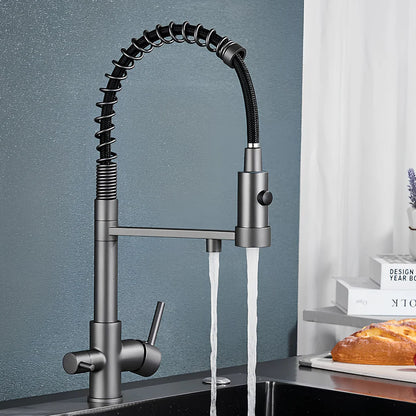 Orin Three-Way Kitchen Faucet with Filter Tap Reverse Osmosis Compatible and Pull-Down Spout