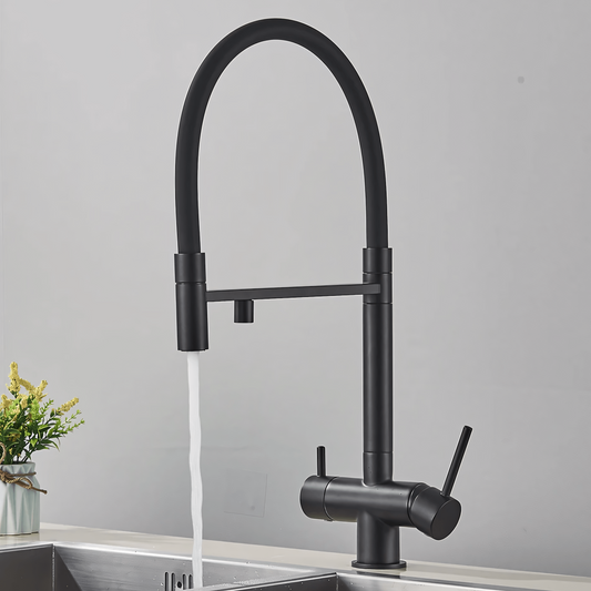 Nola Three-Way Kitchen Faucet with Filter Tap Reverse Osmosis Compatible and Pull-Down Spout