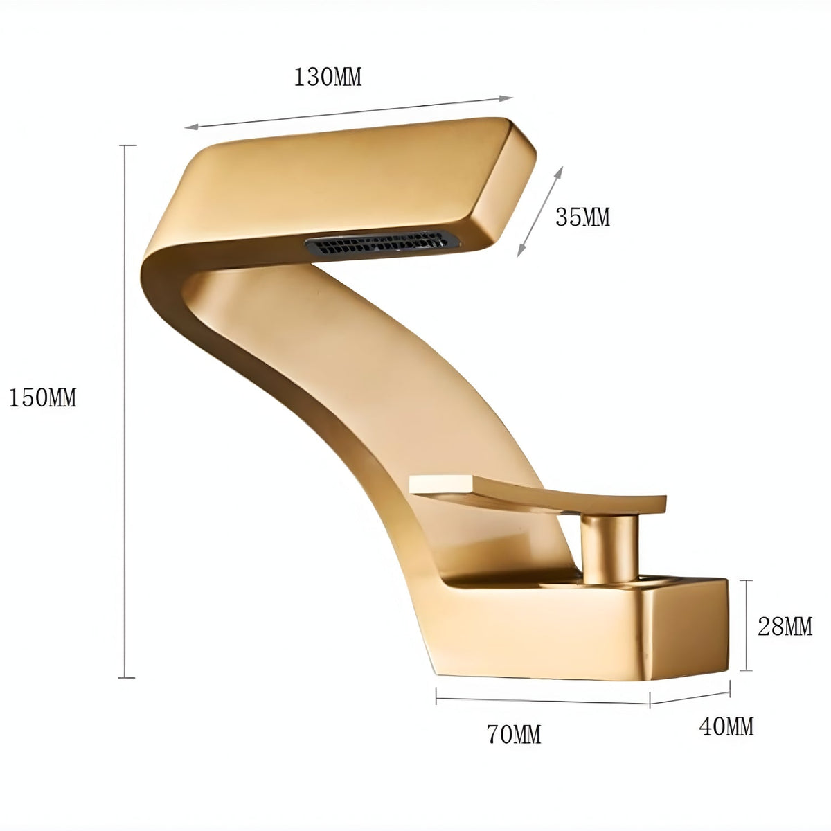 Sereno Waterfall Single Lever Brass Bathroom Sink Faucet, Single Hole Basin Faucet - Dimensions