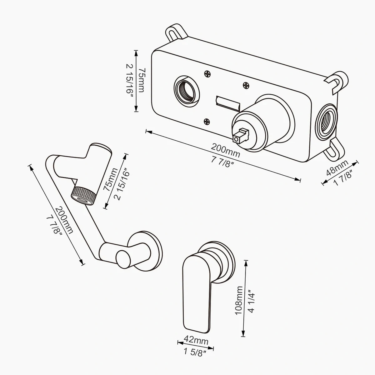 Siena Modern Concealed Wall-Mounted Single Handle Bathroom Faucet With LED Temperature Display - Dimensions