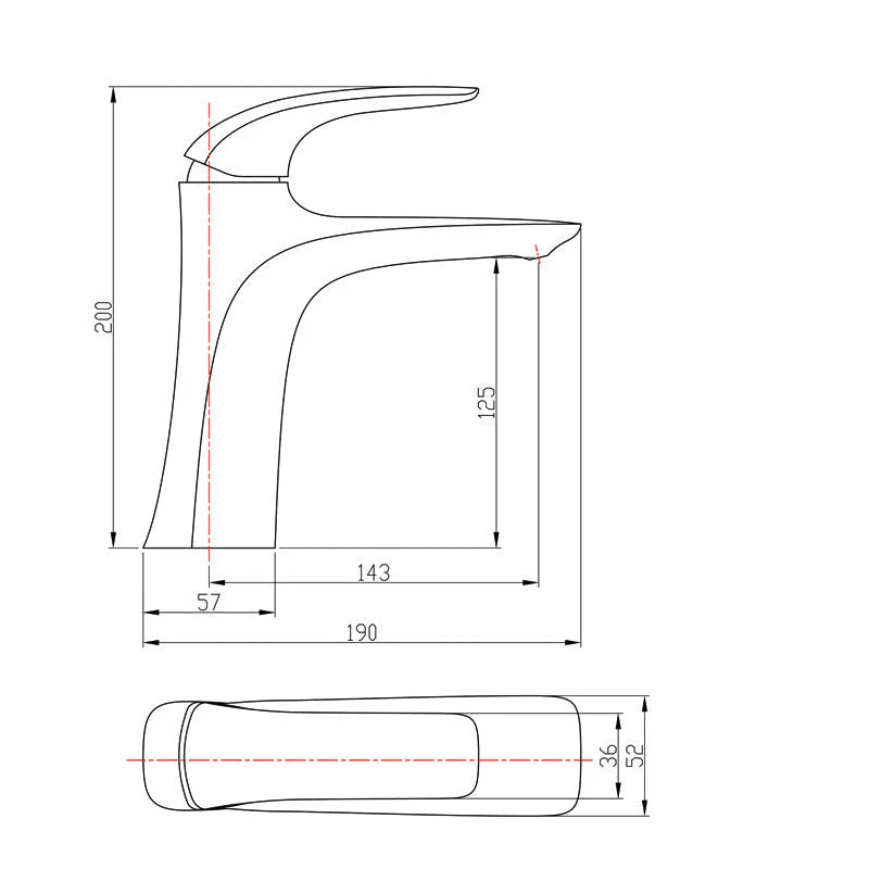 Solid Brass Single-Handle Single-Hole Bathroom Sink Faucet - Dimensions