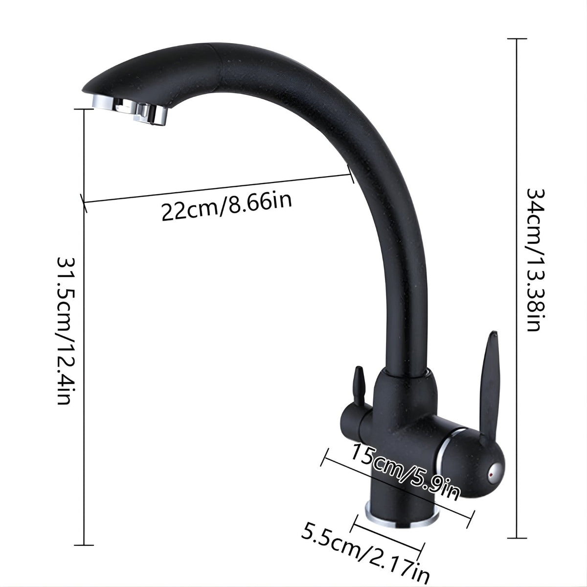 Sora 3-Way Kitchen Faucet with Pull-Out Sprayer - Dimensions