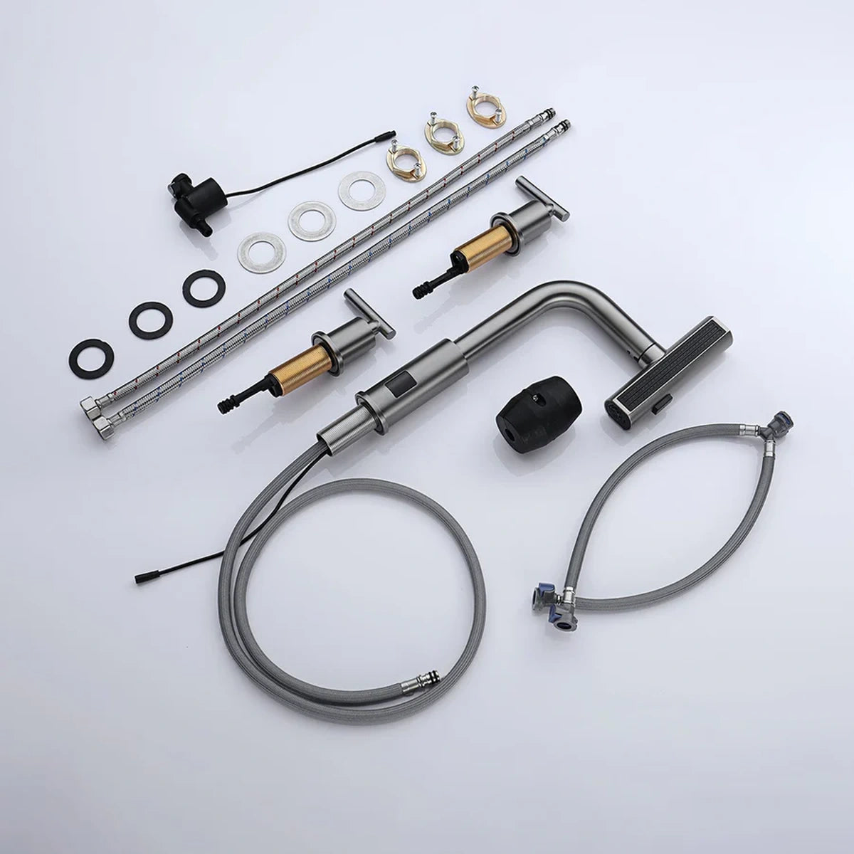 Aurelia Modern Two-Handle Widespread Waterfall Bathroom Faucet With Pull-Out Sprayer - What is included