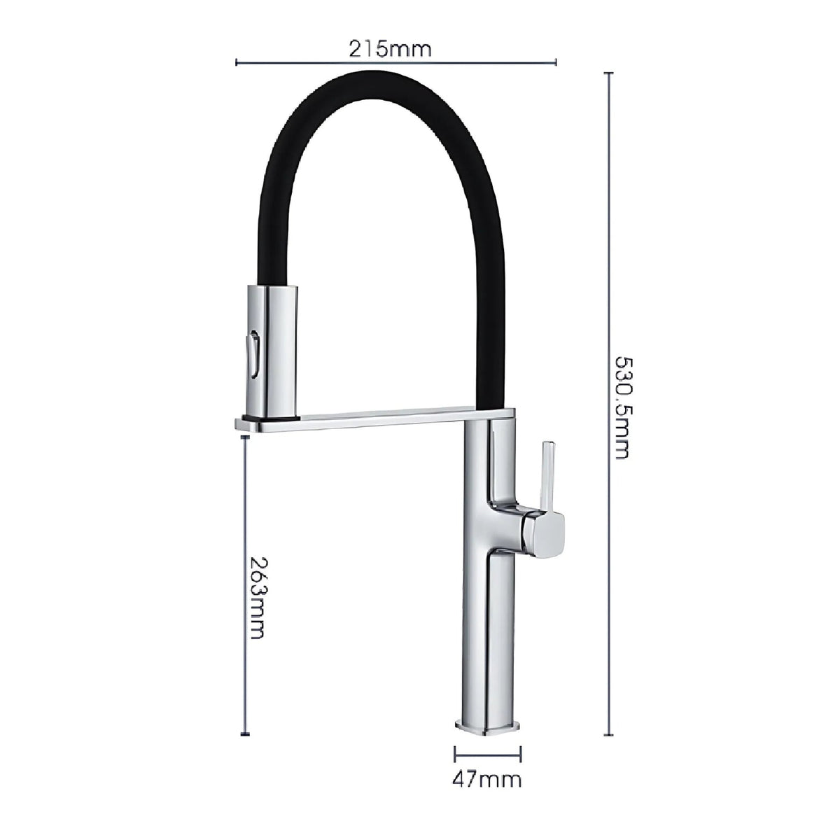Vale Premium Luxury Design Pull-Down Kitchen Faucet - Dimensions