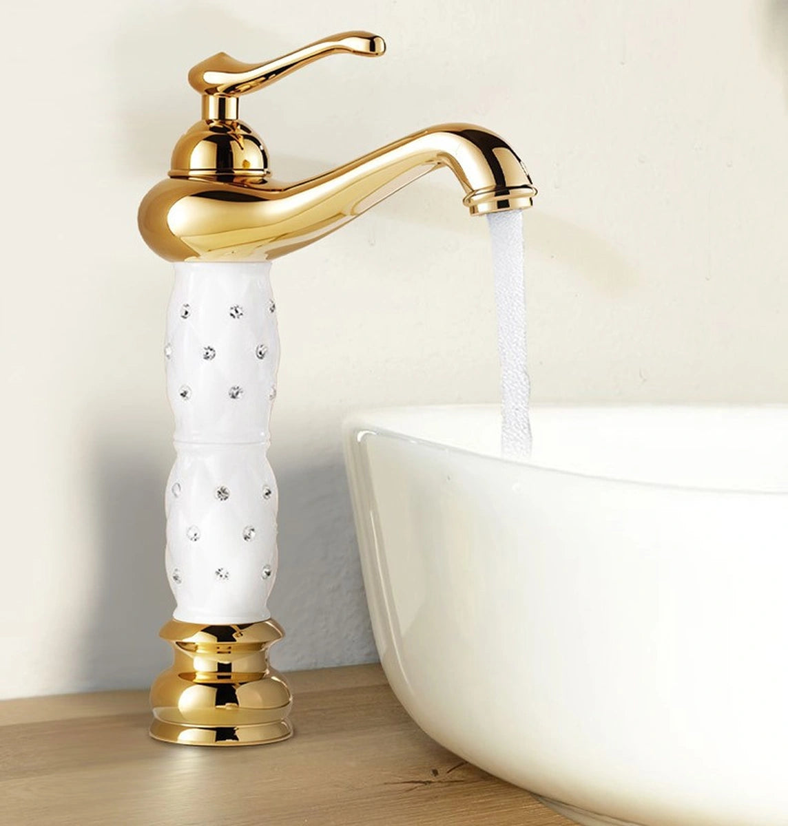 Valencia Vintage Tall Single-Handle Bathroom Vessel Sink Faucet With Crystal Accents