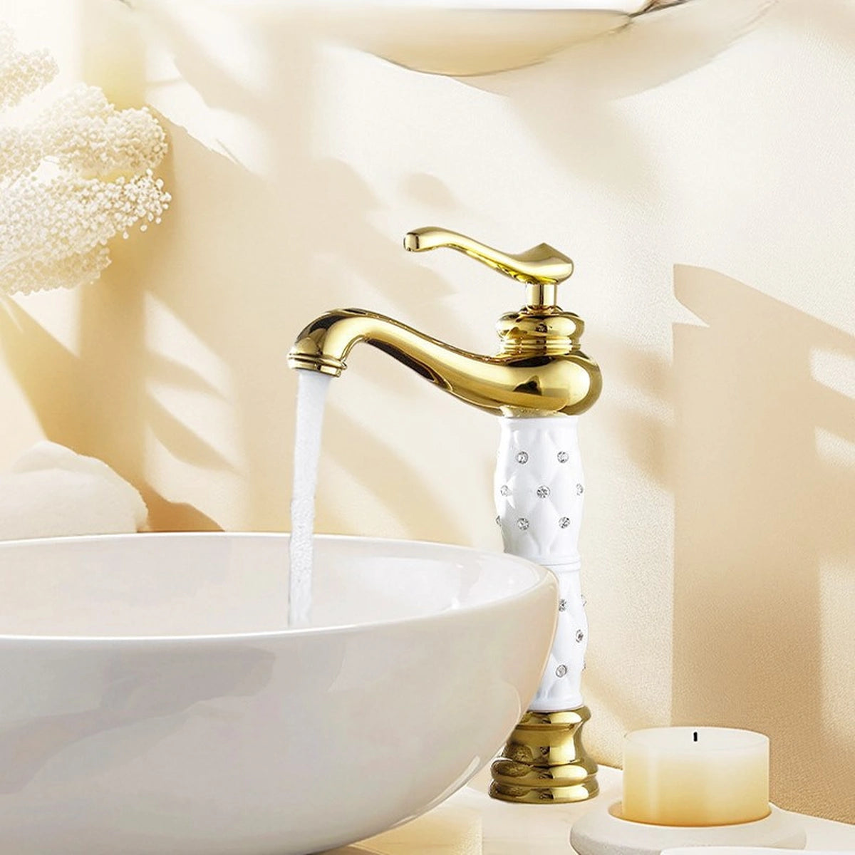 Valencia Vintage Tall Single-Handle Bathroom Vessel Sink Faucet With Crystal Accents