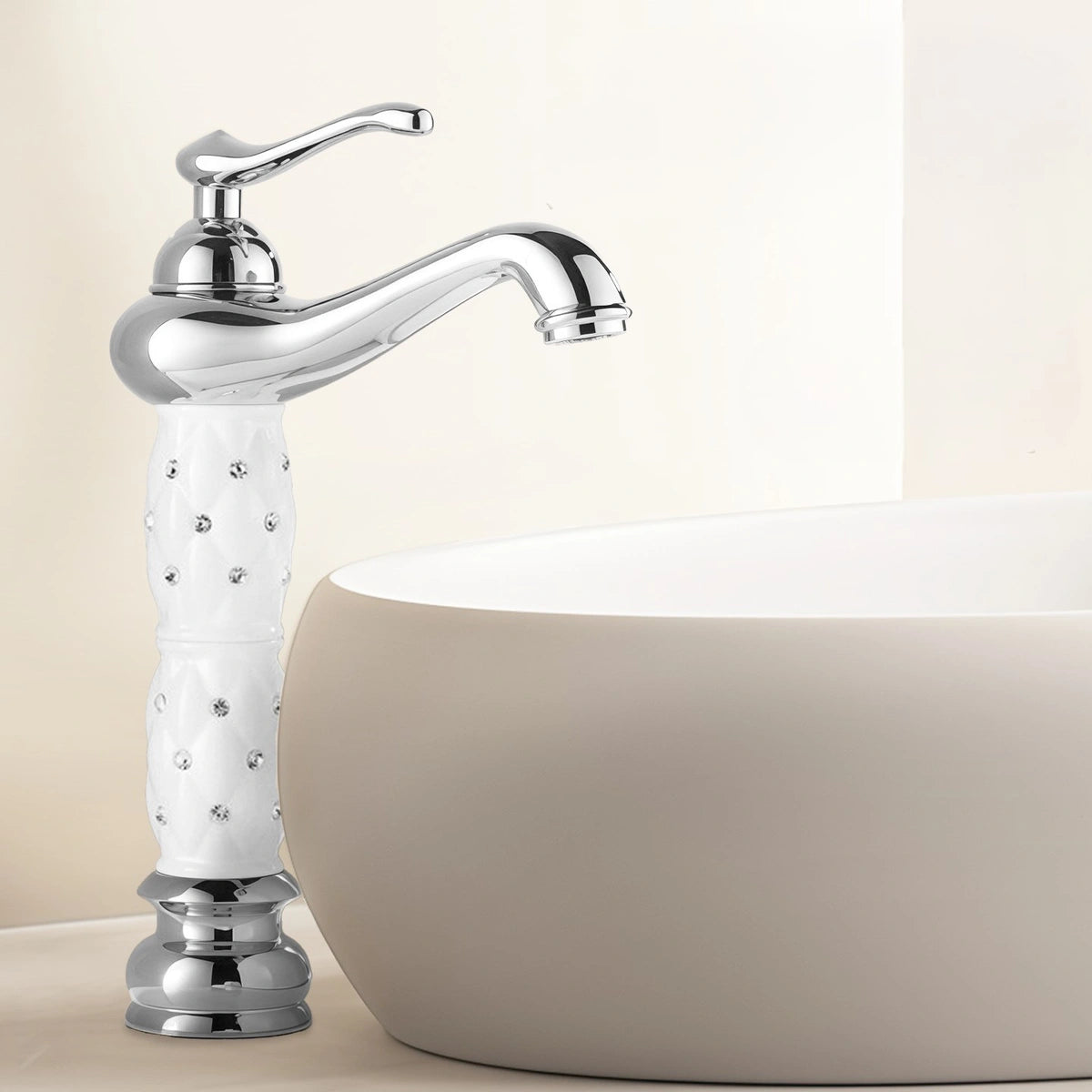 Valencia Vintage Tall Single-Handle Bathroom Vessel Sink Faucet With Crystal Accents