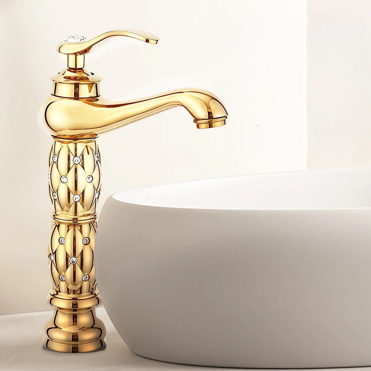 Valencia Vintage Tall Single-Handle Bathroom Vessel Sink Faucet With Crystal Accents