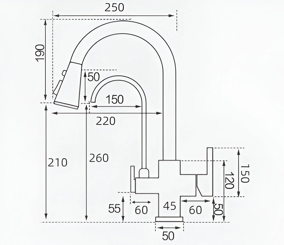 Vera 3-Way Filter Kitchen Faucet with Pull-Down Sprayer - Dimensions