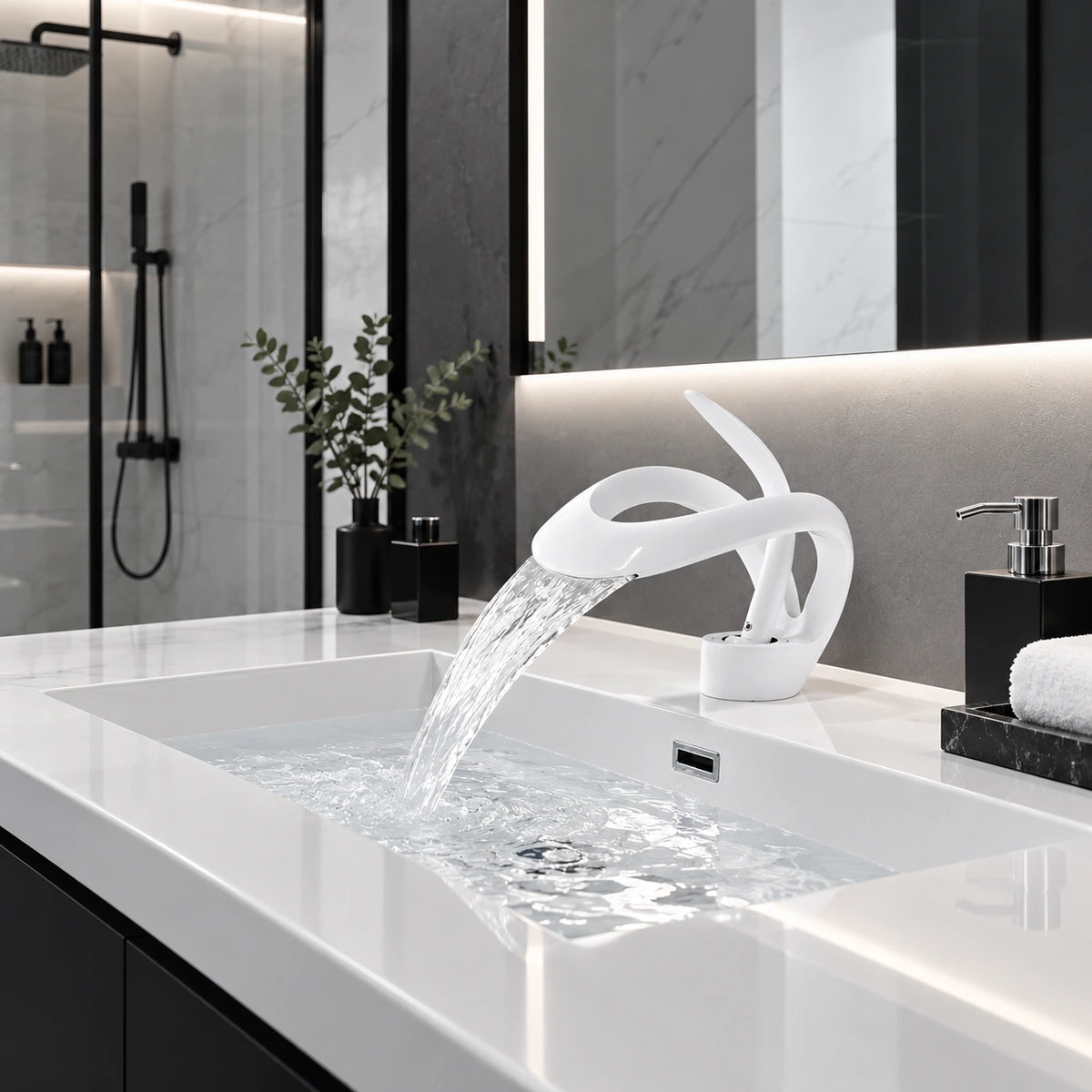 Veyra Modern Single-Hole Waterfall Bathroom Sink Faucet