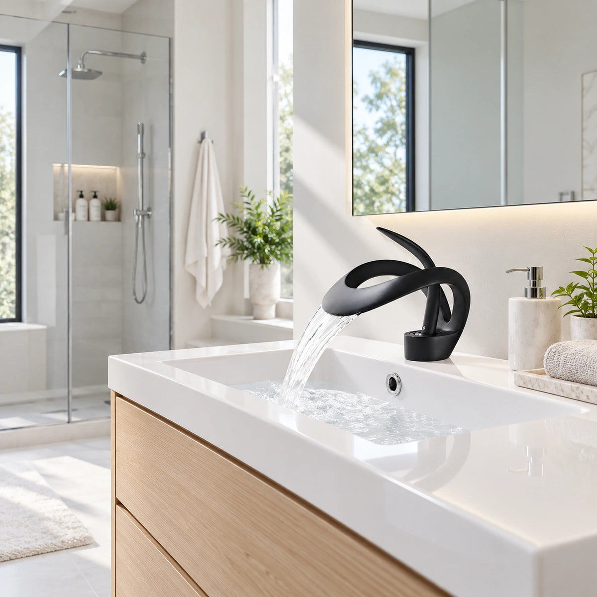 Veyra Modern Single-Hole Waterfall Bathroom Sink Faucet