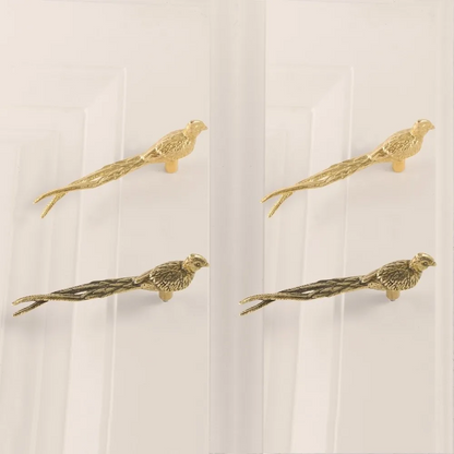 Vintage Solid Brass Bird Cabinet Knob with Long Tail