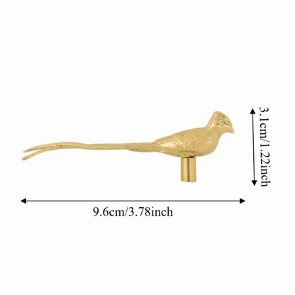 Vintage Solid Brass Bird Cabinet Knob with Long Tail