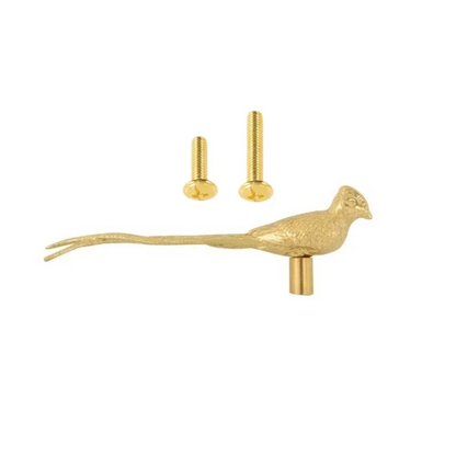 Vintage Solid Brass Bird Cabinet Knob with Long Tail