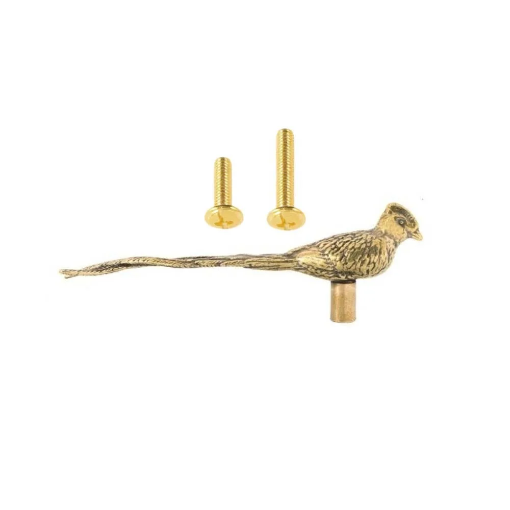 Vintage Solid Brass Bird Cabinet Knob with Long Tail