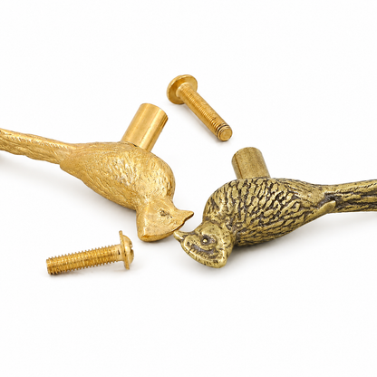 Vintage Solid Brass Bird Cabinet Knob with Long Tail