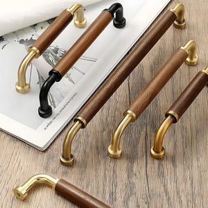 Two-Tone Wood and Brass Cabinet Pulls for Kitchen Cabinets
