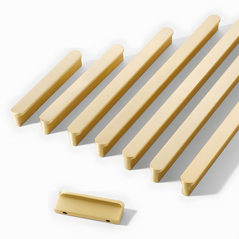 Brushed Gold Solid Brass Flat Bar Cabinet Pulls