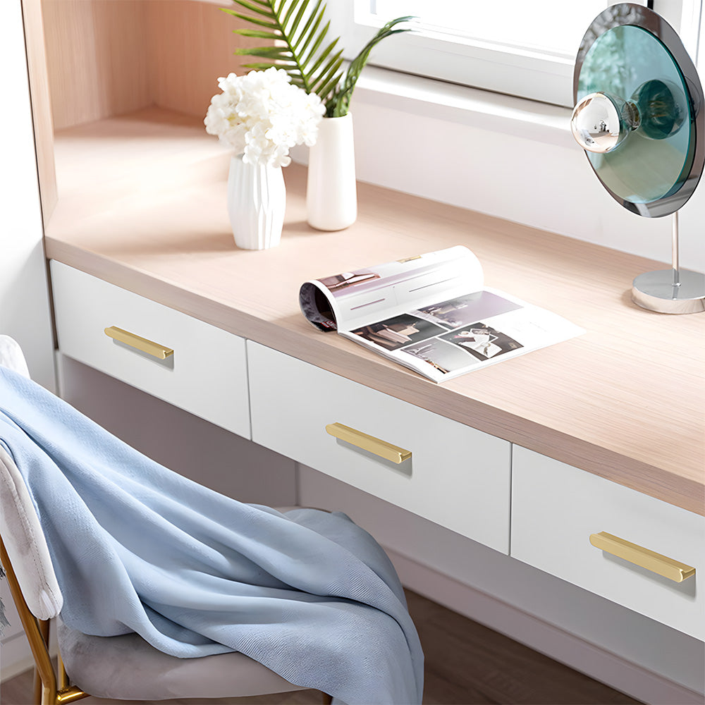 Brushed Gold Solid Brass Flat Bar Cabinet Pulls