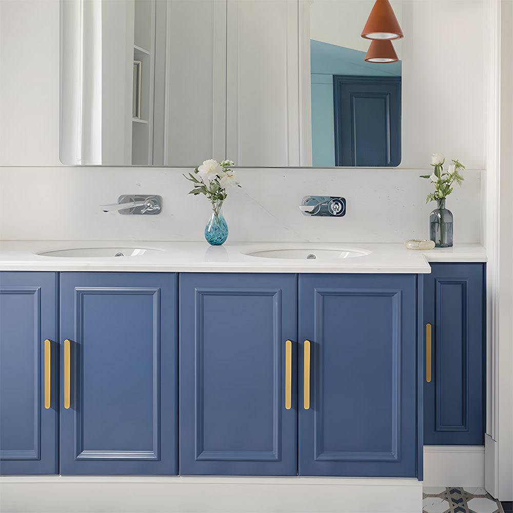 Brushed Gold Solid Brass Flat Bar Cabinet Pulls