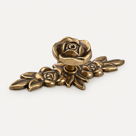 Vintage Rose Cabinet Knobs with Decorative Backplate
