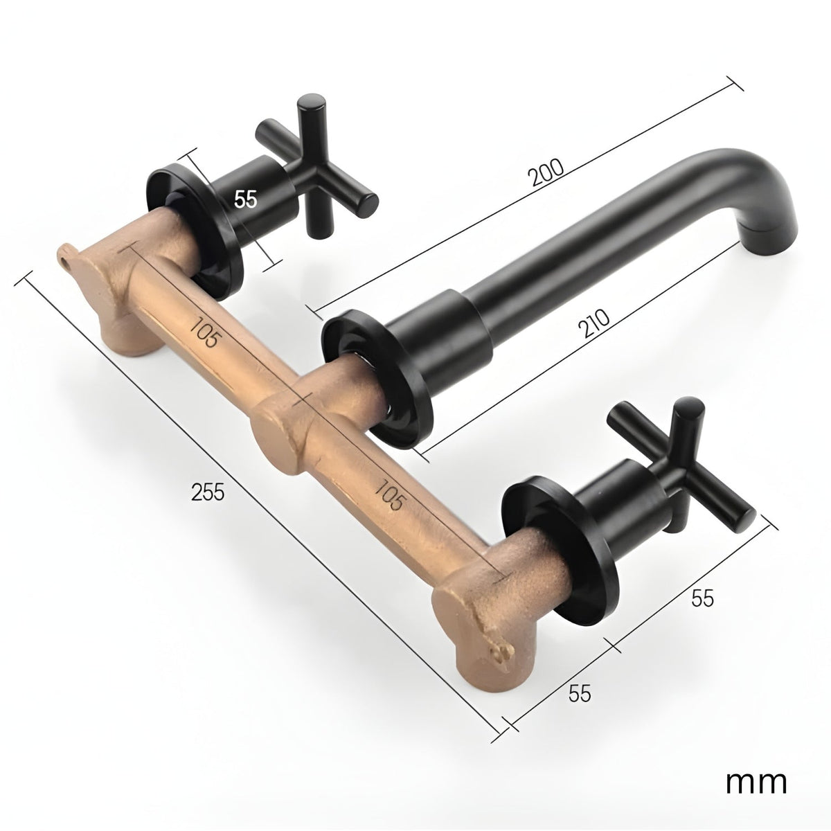 Wallora Wall-Mounted Bathroom Sink Faucet with Dual Handles - Dimensions