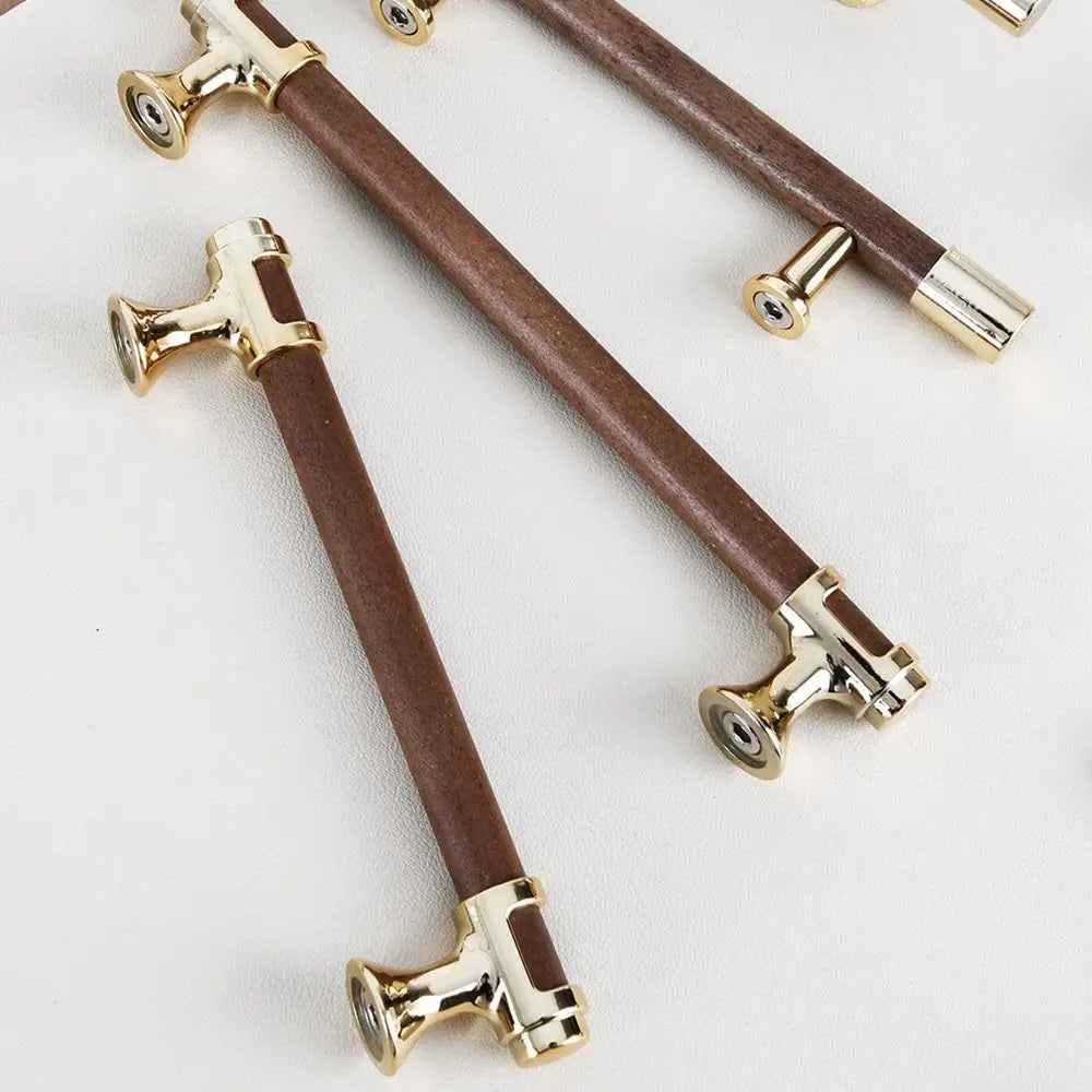 Walnut Round Bar Cabinet Pulls with Silver-Tone Mounts