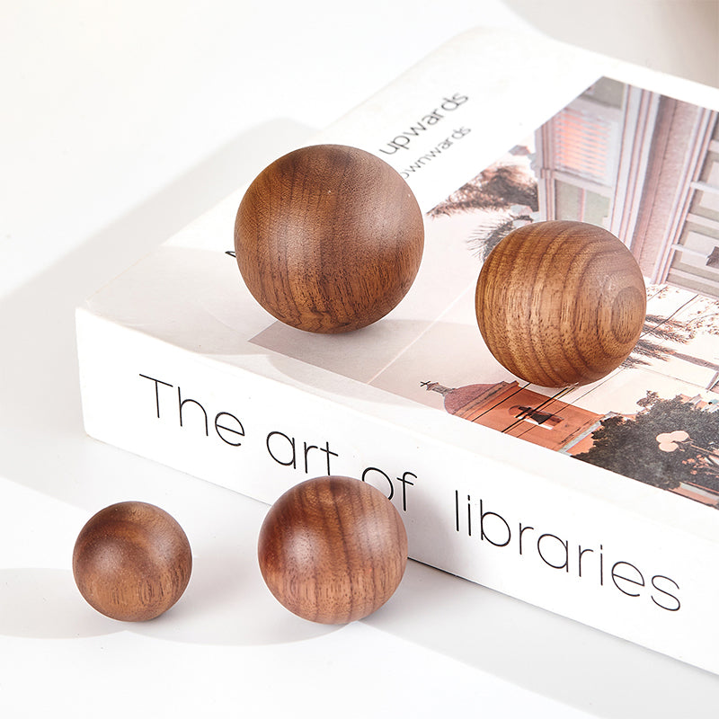 Beech and Walnut Round Wood Cabinet Knobs for Drawers