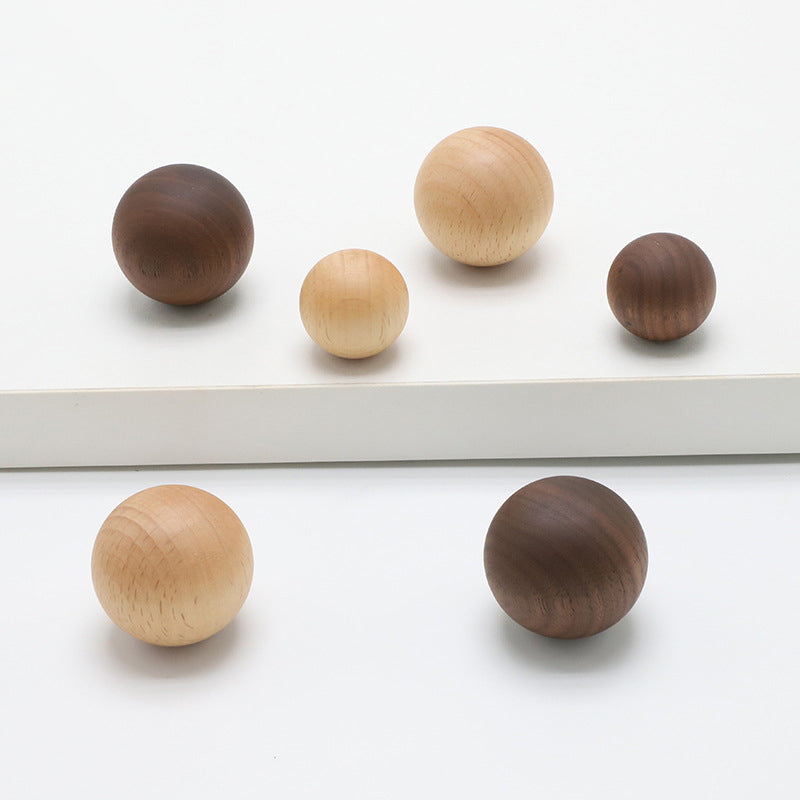 Beech and Walnut Round Wood Cabinet Knobs for Drawers