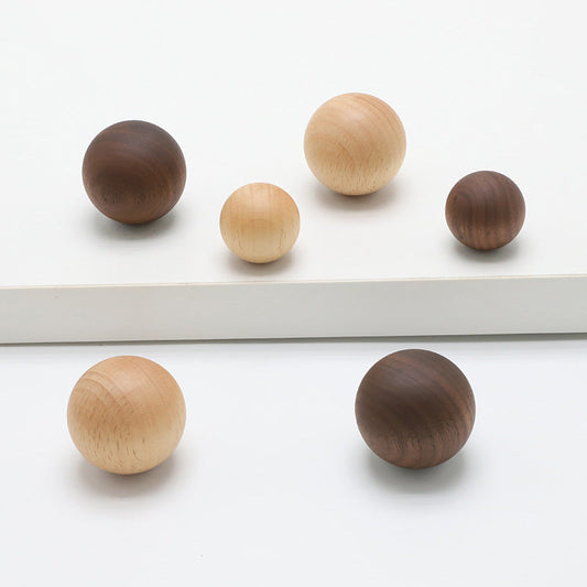 Beech and Walnut Round Wood Cabinet Knobs for Drawers