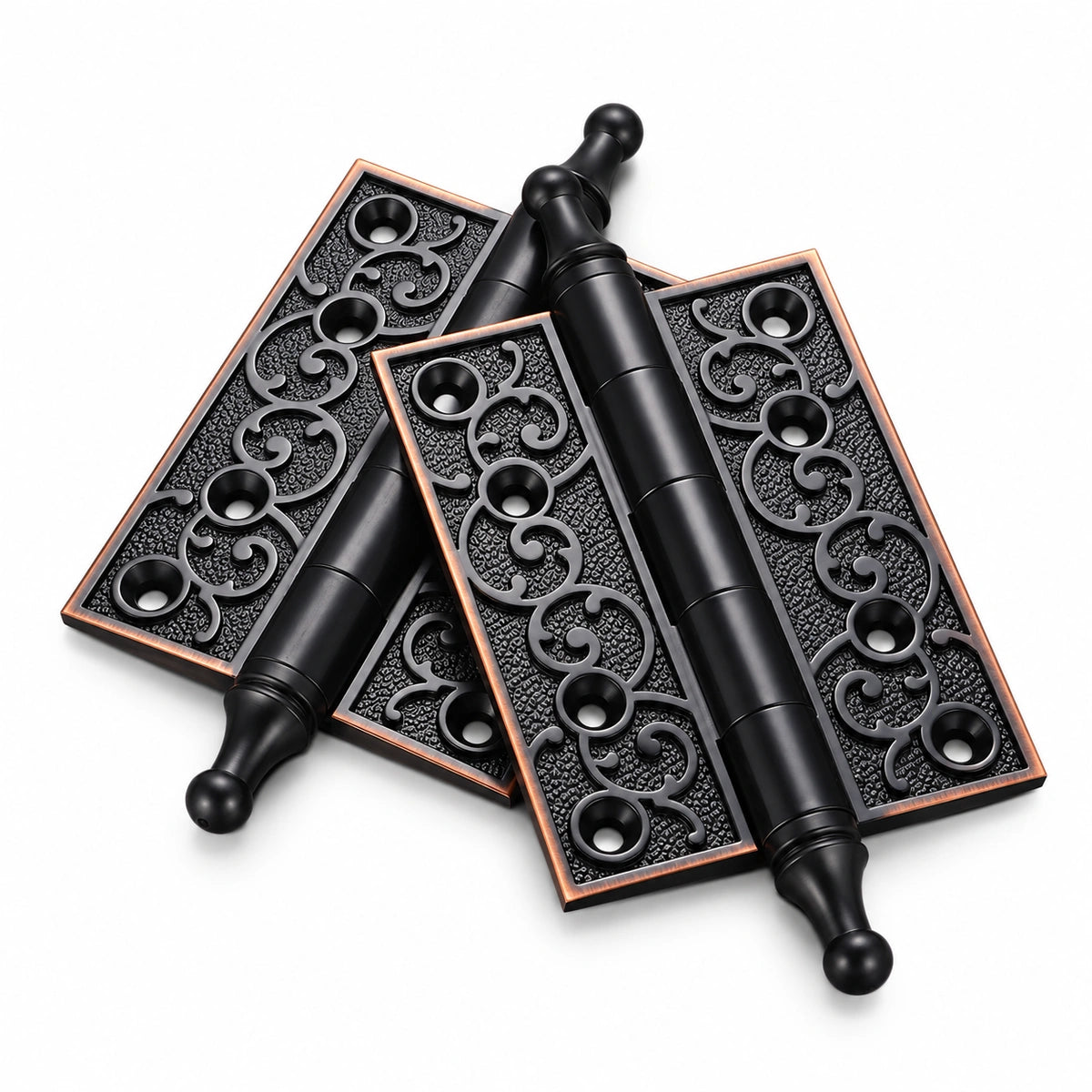 Aveline 4-Inch Decorative Door Hinges with Scrollwork, European Style