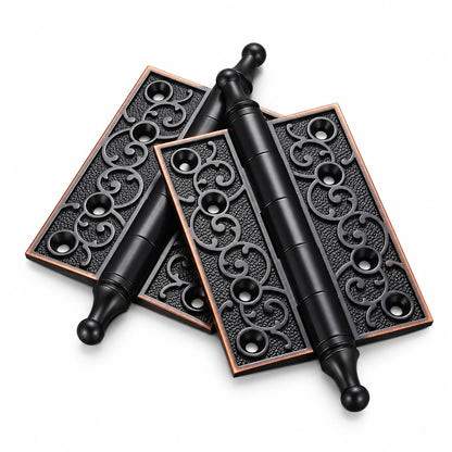 Aveline 4-Inch Decorative Door Hinges with Scrollwork, European Style