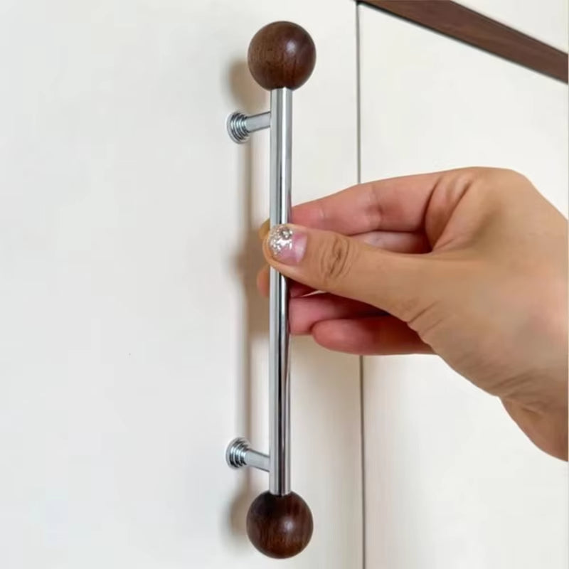 Chrome-Plated Brass and Walnut Cabinet Pulls and Knobs