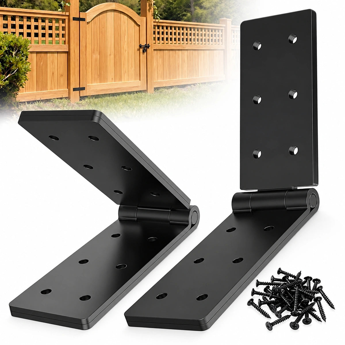 Heavy-Duty 270° Folding Gate Hinges for Wood Fences and Outdoor Doors, Black