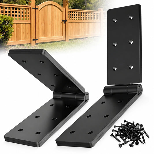 Heavy-Duty 270° Folding Gate Hinges for Wood Fences and Outdoor Doors, Black