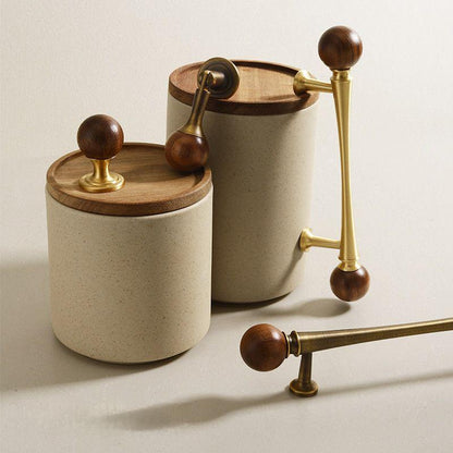 Walnut and Gold Cabinet Pulls, Knob, and Pendant Pull