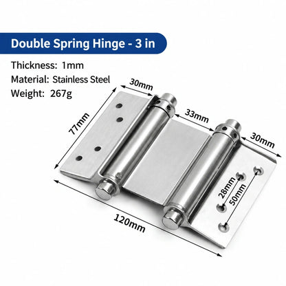 Stainless Steel Double-Action Spring Door Hinges, Self-Closing, 3-Inch to 8-Inch