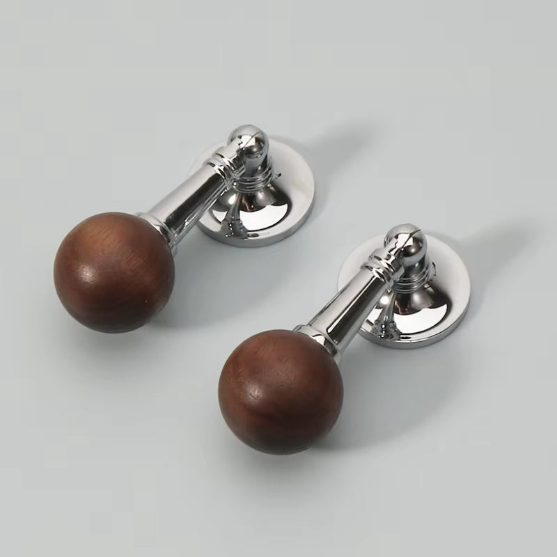 Chrome-Plated Brass and Walnut Cabinet Pulls and Knobs