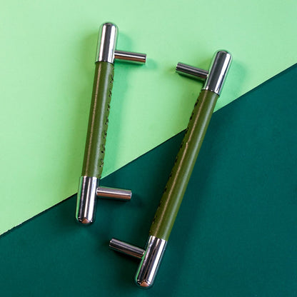 Colorful Leather Cabinet Pulls and Knobs, Stainless Steel