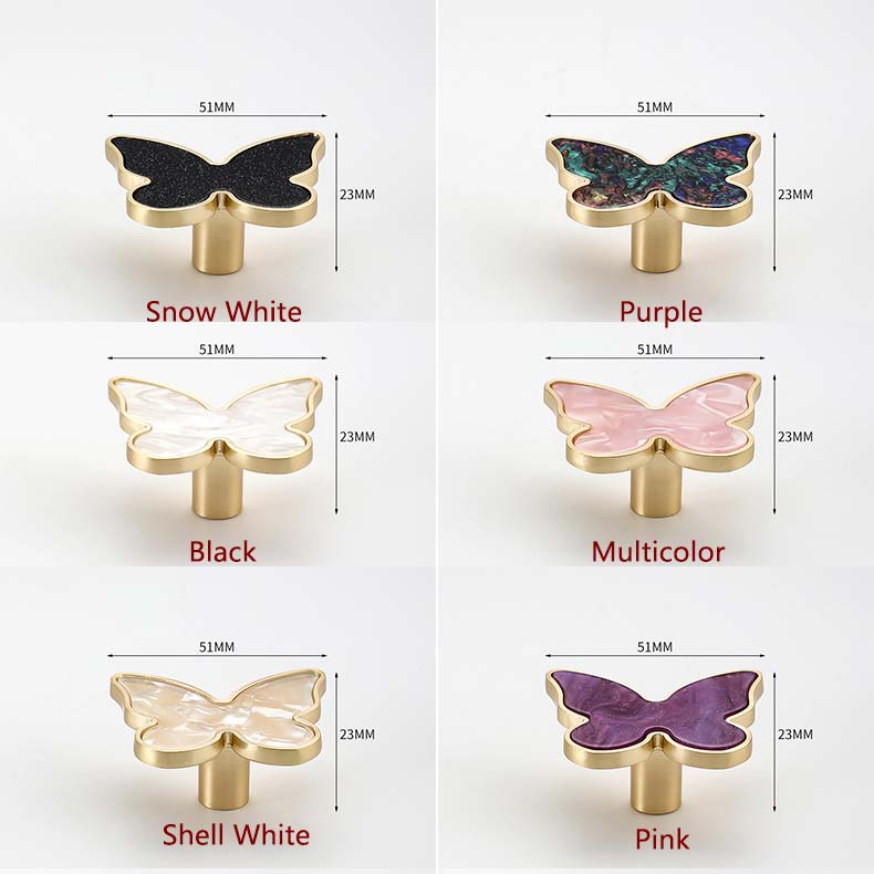 Butterfly Cabinet Knobs with Colored Insets