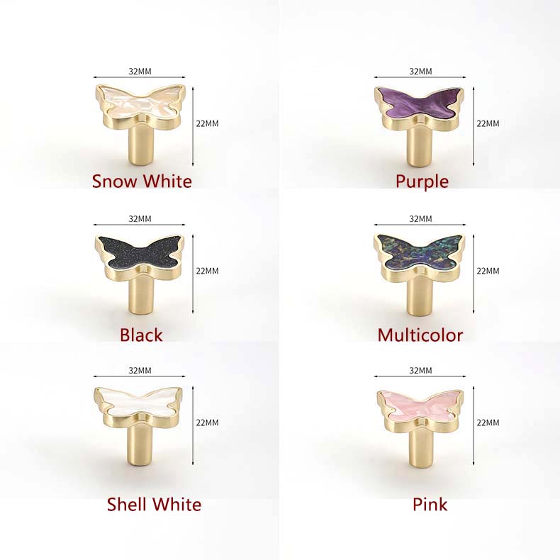 Butterfly Cabinet Knobs with Colored Insets