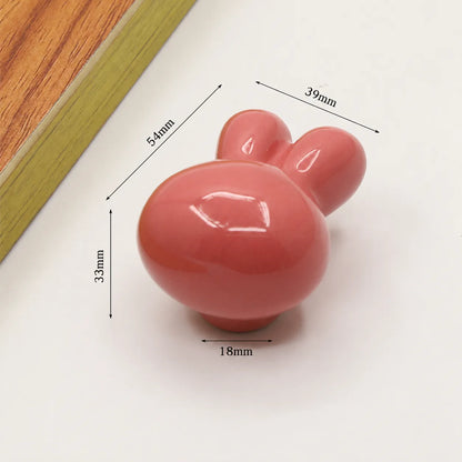 Colorful Ceramic Rabbit Head Cabinet Knobs for Kids Dresser Drawers