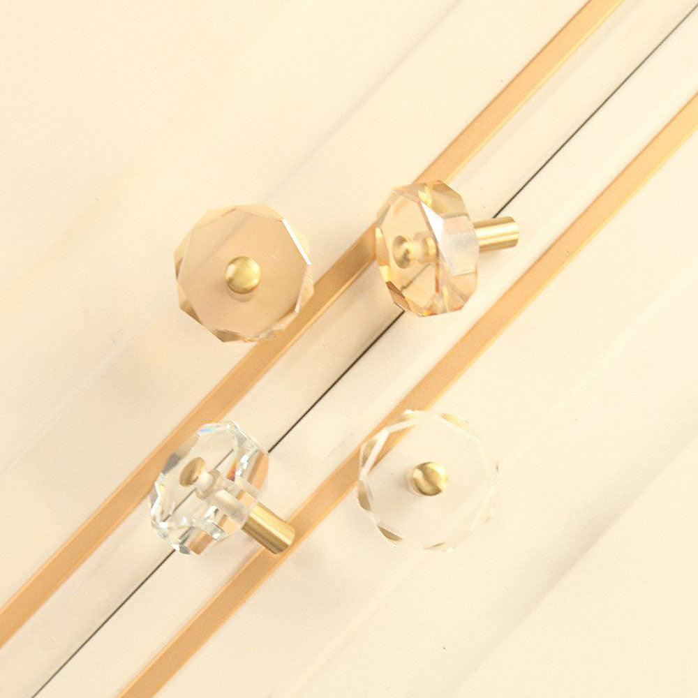 Faceted Crystal Cabinet Knobs with Brass Stem