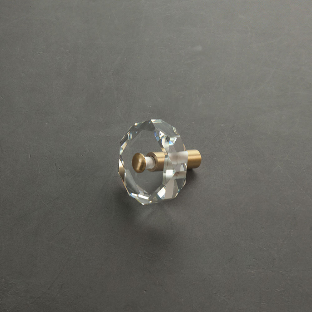 Faceted Crystal Cabinet Knobs with Brass Stem